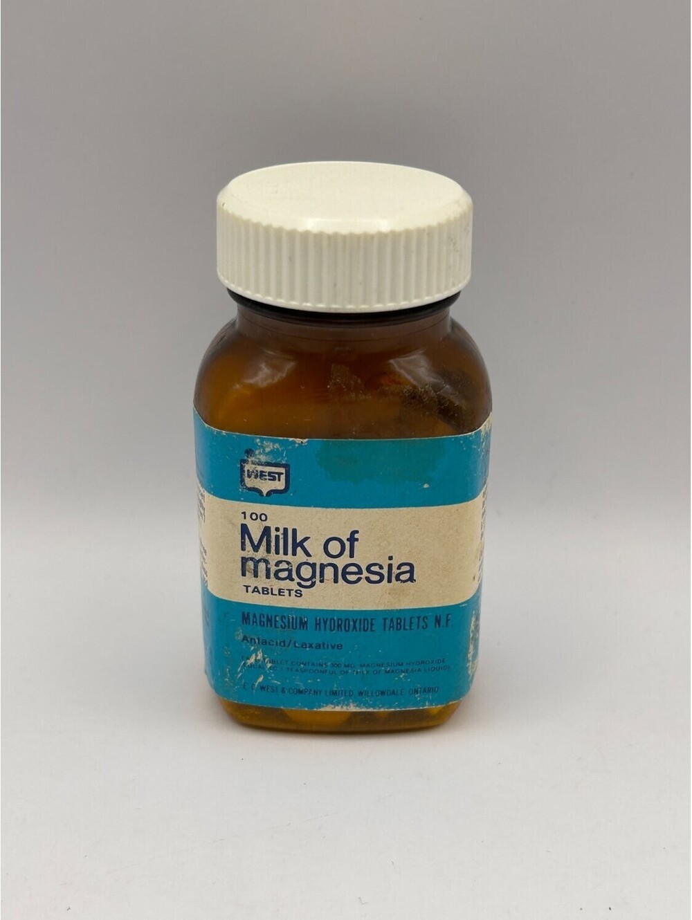 Vintage West Milk of Magnesia Amber Glass Medicine Bottle Willowdale Prop